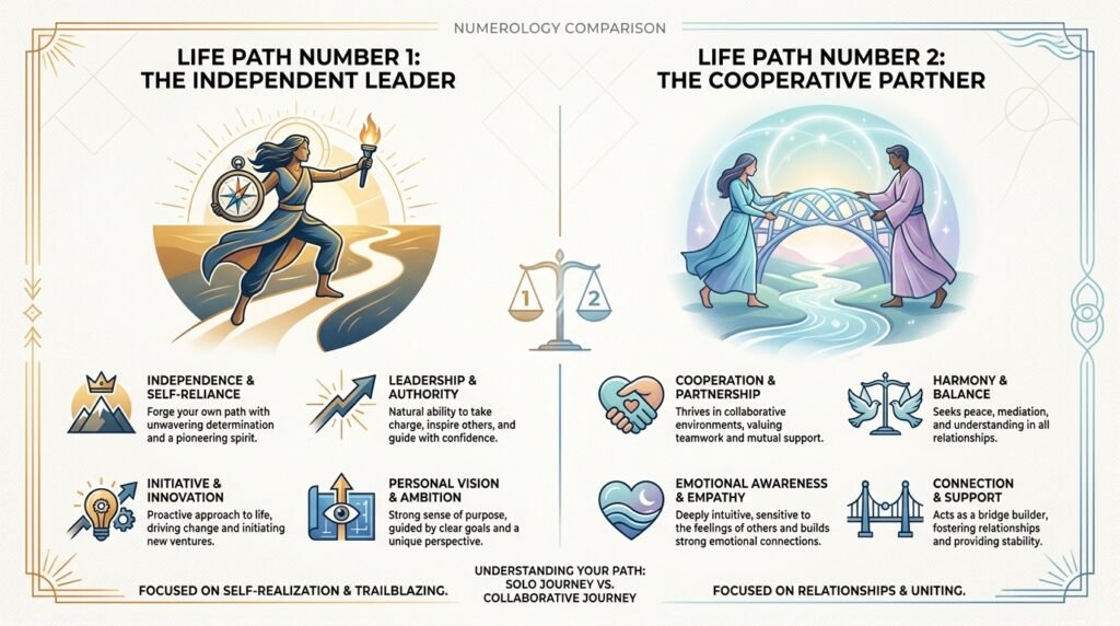 Life Path 2 vs Life Path 1: The Leader and The Partner, image copyright https://oraclehub.app/